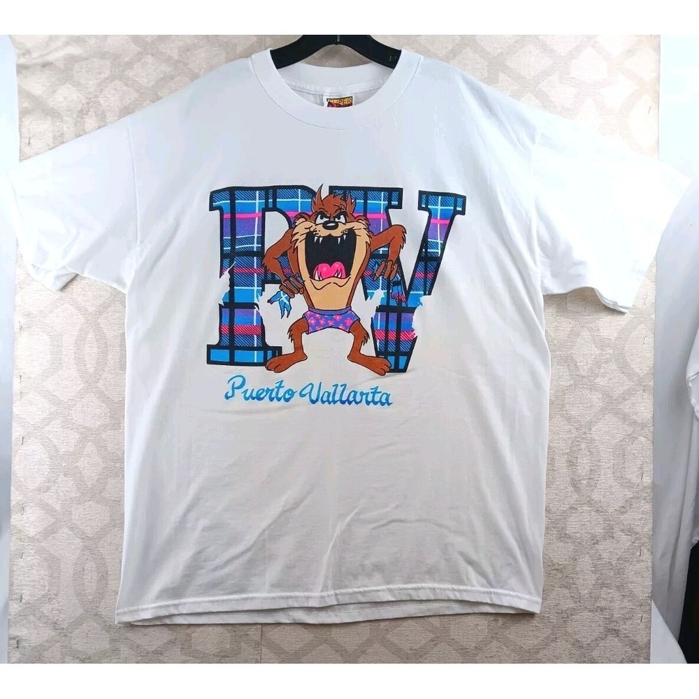 Super Special Taz Puerto‎ Vallarta Mens One Size White Good Vintage 90s T-Shirt